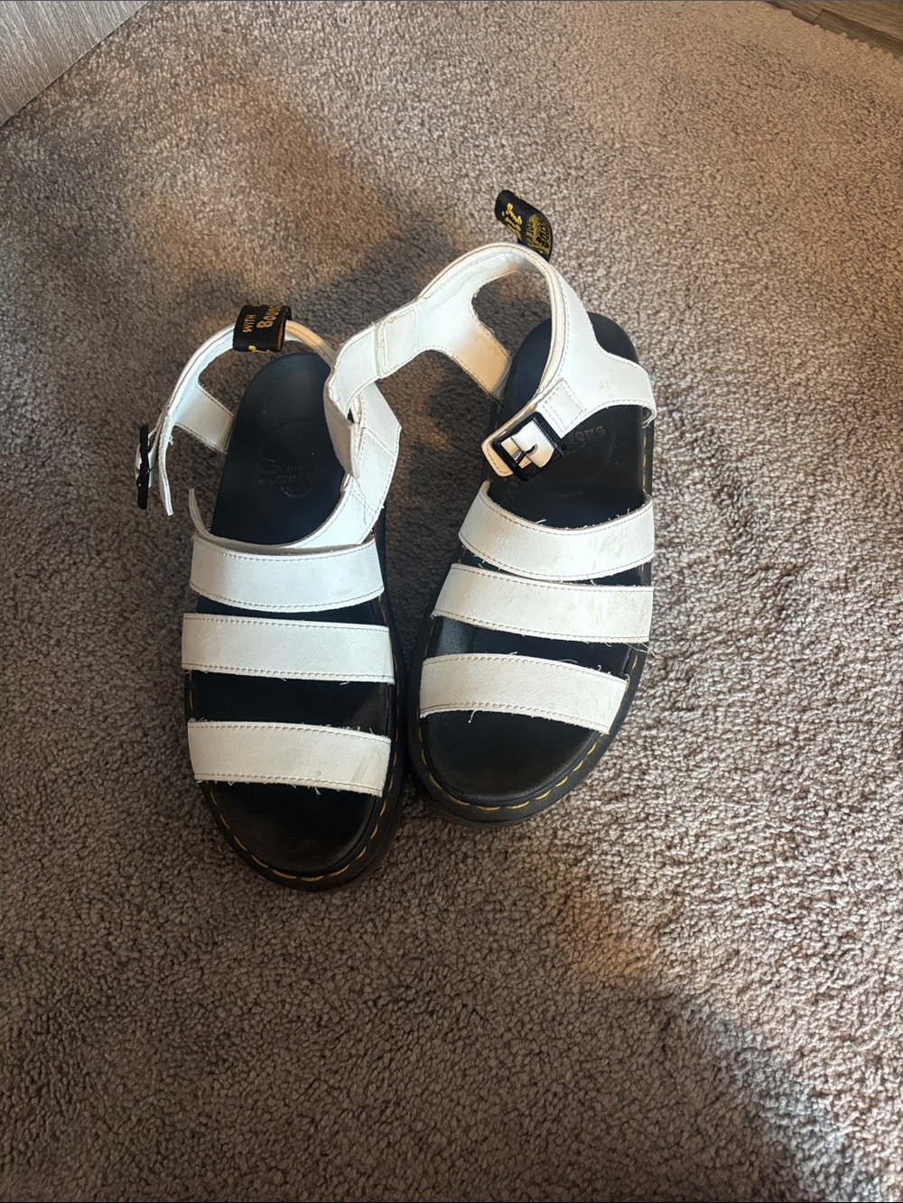 Dr. Martens White Multi-Strap Sandals with Black Footbed